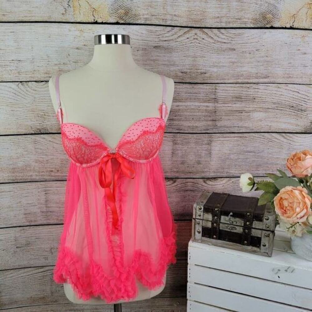 Victoria's Secret Pink Ruffle Tie Lace Babydoll 36B‎